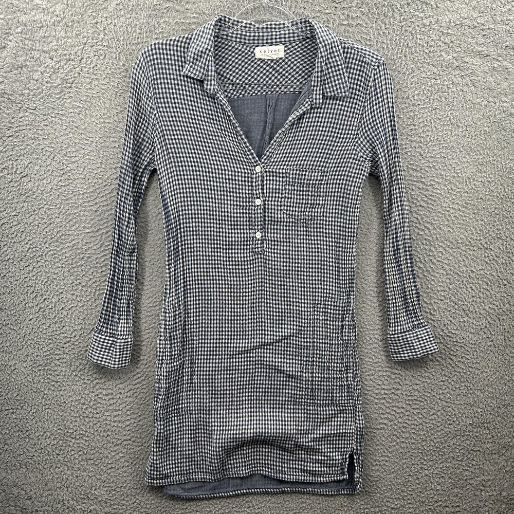Velvet Graham Spencer Shirt Dress Womens XS Blue White Gingham Check Tunic